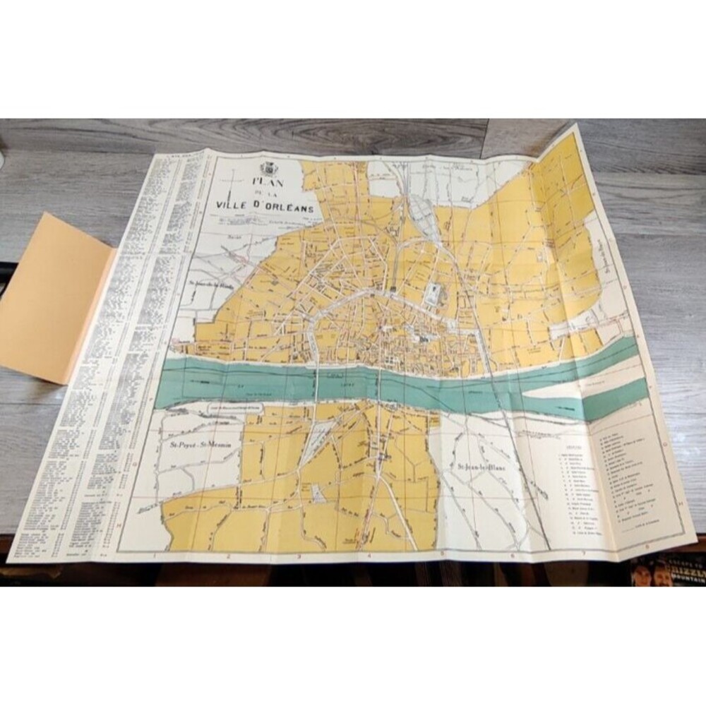 Vintage Map Nouvau Plan D'Orleans Avec Indiactuer Des Rues 1940's
